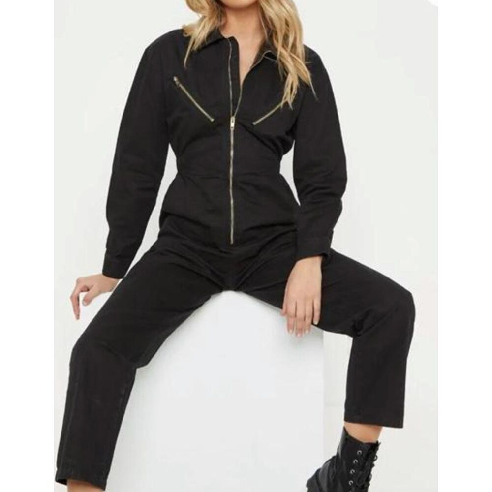 PRETTYLITTLETHING‎ Denim Utility Style Boilersuit Black Sz UK 8 (US 4)